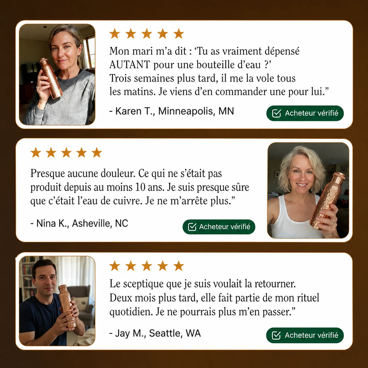 Bouteilles en Cuivre Pur Certifiées Ayurveda® – Édition Martelée à la Main