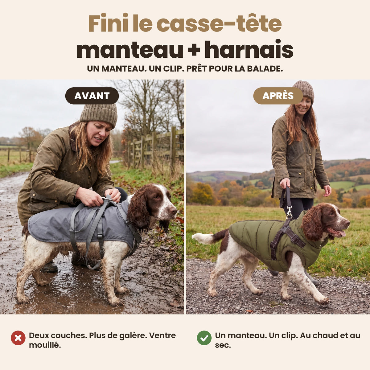 Manteau-harnais toutes saisons pour chien