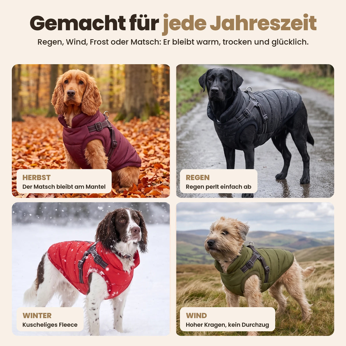 Manteau-harnais toutes saisons pour chien (DE)