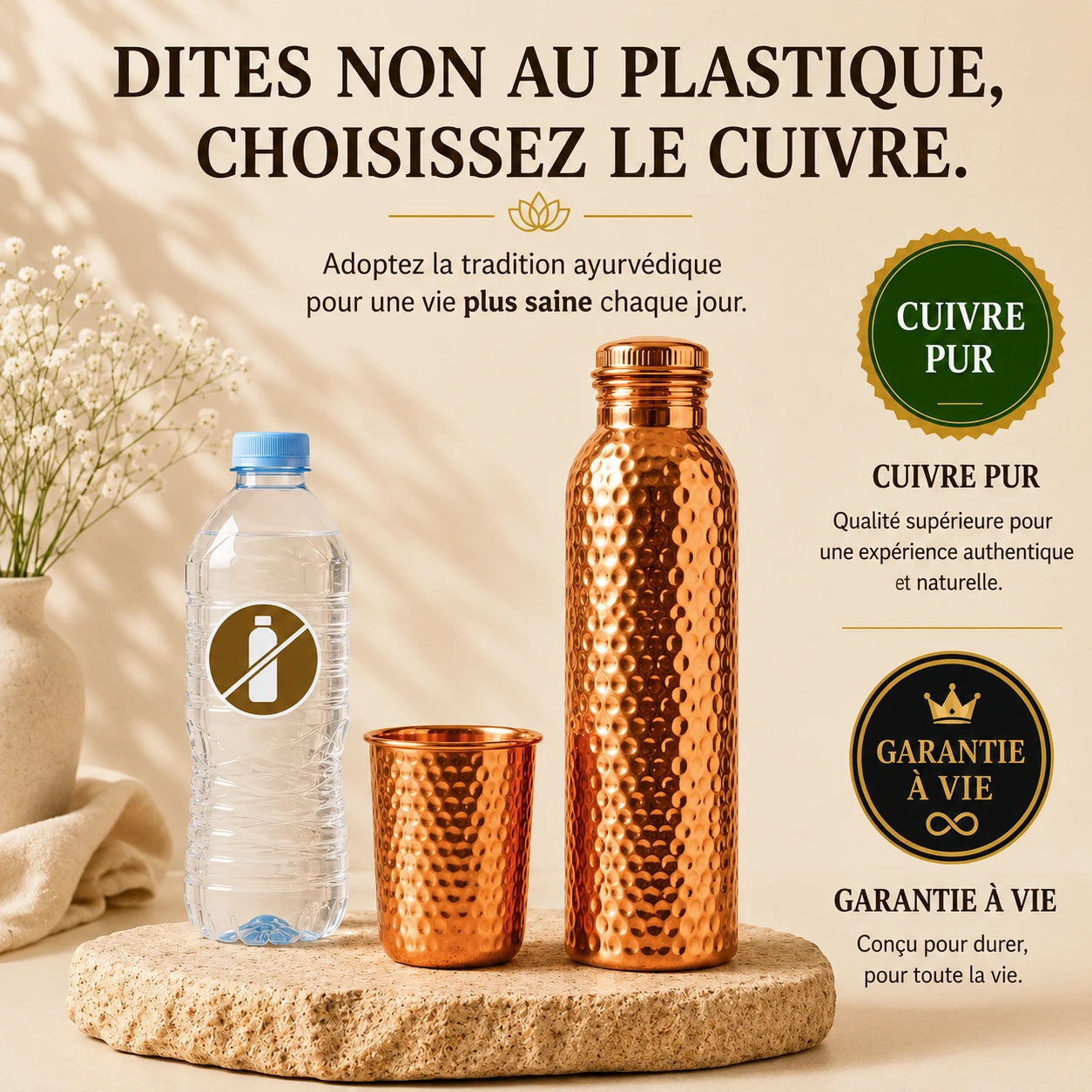 Pratikae™ · Gourde en Cuivre Pur — Buvez une Eau Plus Saine, Chaque Jour