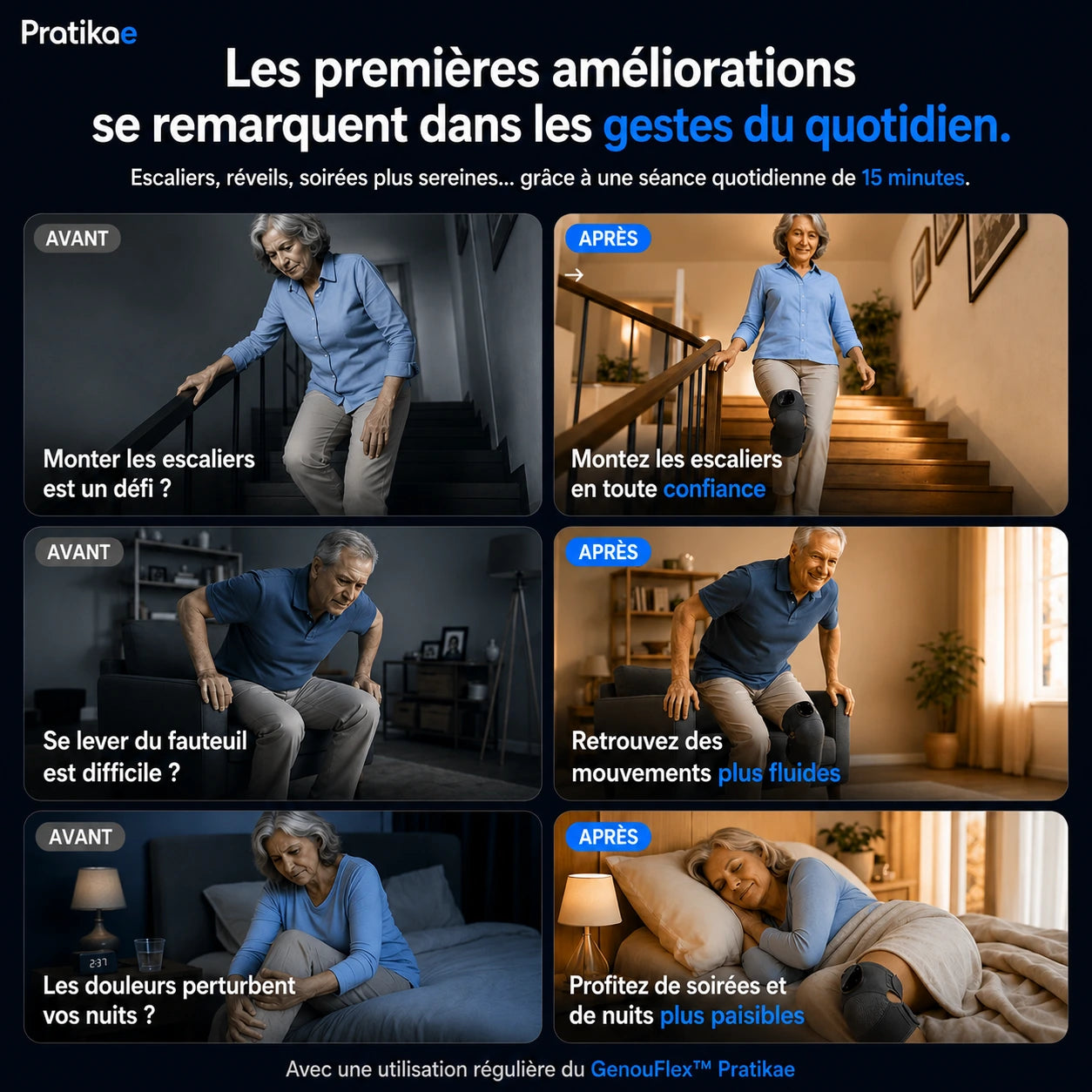 Genouflex™ Pratikae — masseur thérapeutique de genou 3-en-1