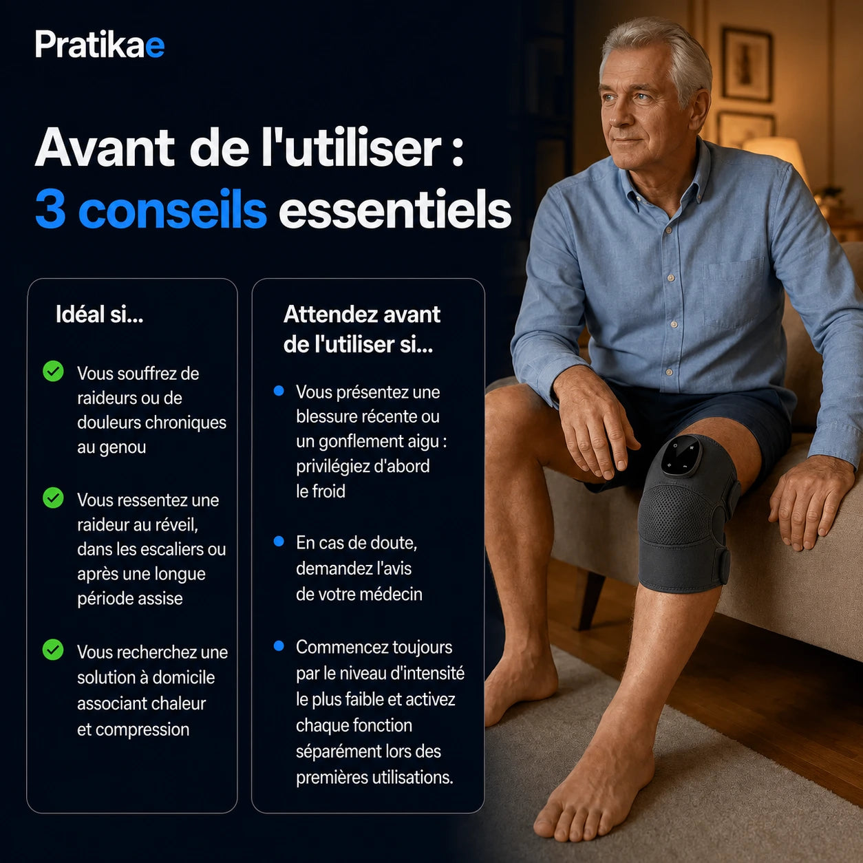 Genouflex™ Pratikae — masseur thérapeutique de genou 3-en-1