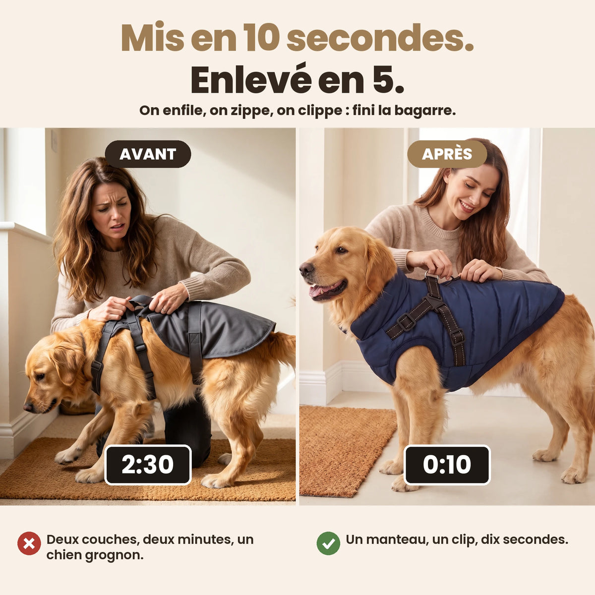 Manteau-harnais toutes saisons pour chien