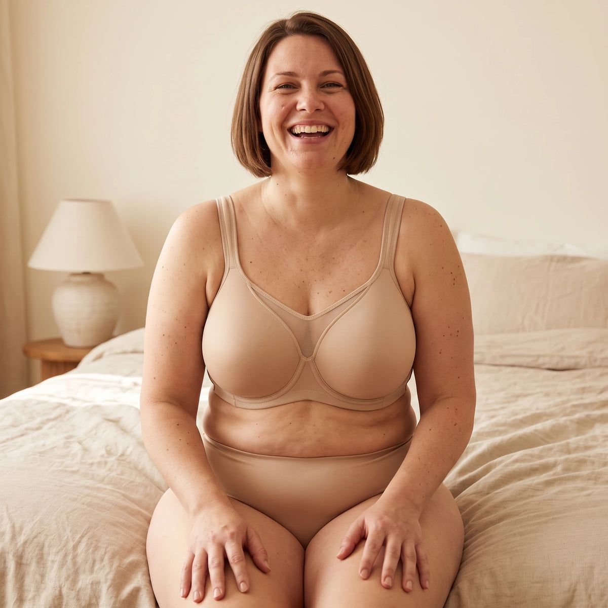 Soutien-gorge Léonie beige porté de face