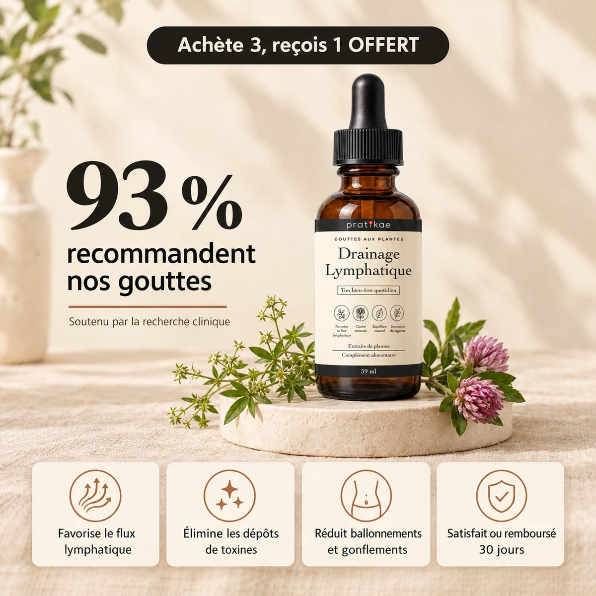 Gouttes drainage lymphatique – flacon et bénéfices