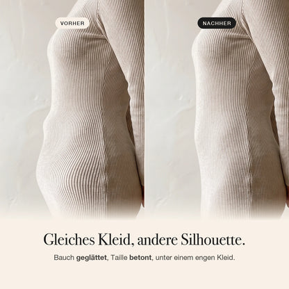 Vorher / nachher unter einem engen Kleid