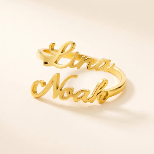 Bague personnalisée prénoms or Mila Noah