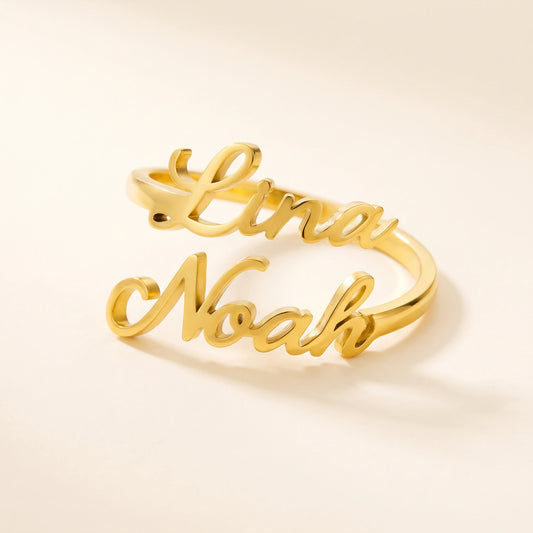 Bague personnalisée prénoms or Mila Noah