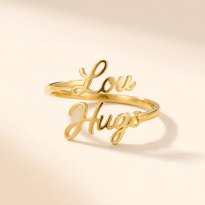 Bague prénoms or ajustable de profil