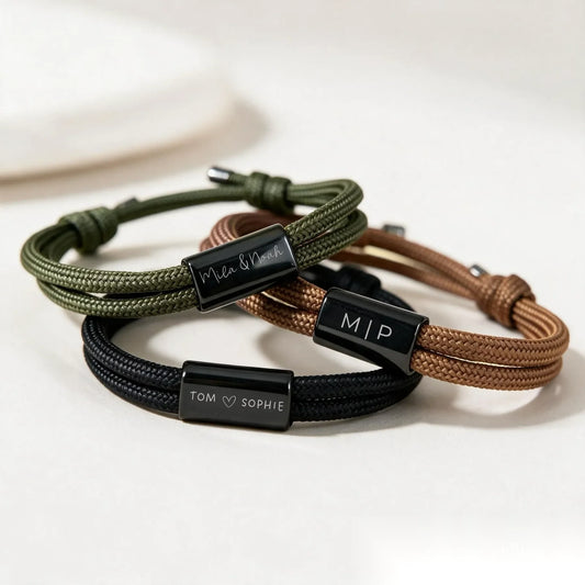 Bracelet Homme Personnalisé - cordon tressé ajustable, gravure au choix