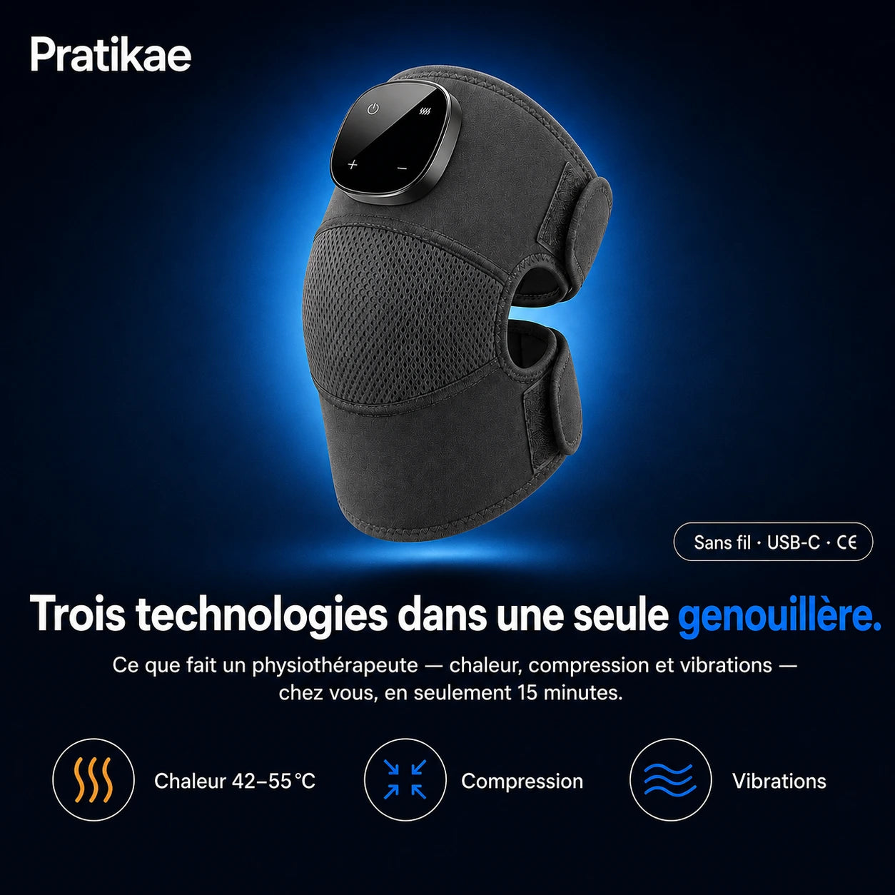 Genouflex™ Pratikae — masseur thérapeutique de genou 3-en-1