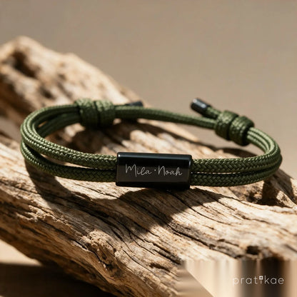 Bracelet Homme Personnalisé - cordon tressé ajustable, gravure au choix