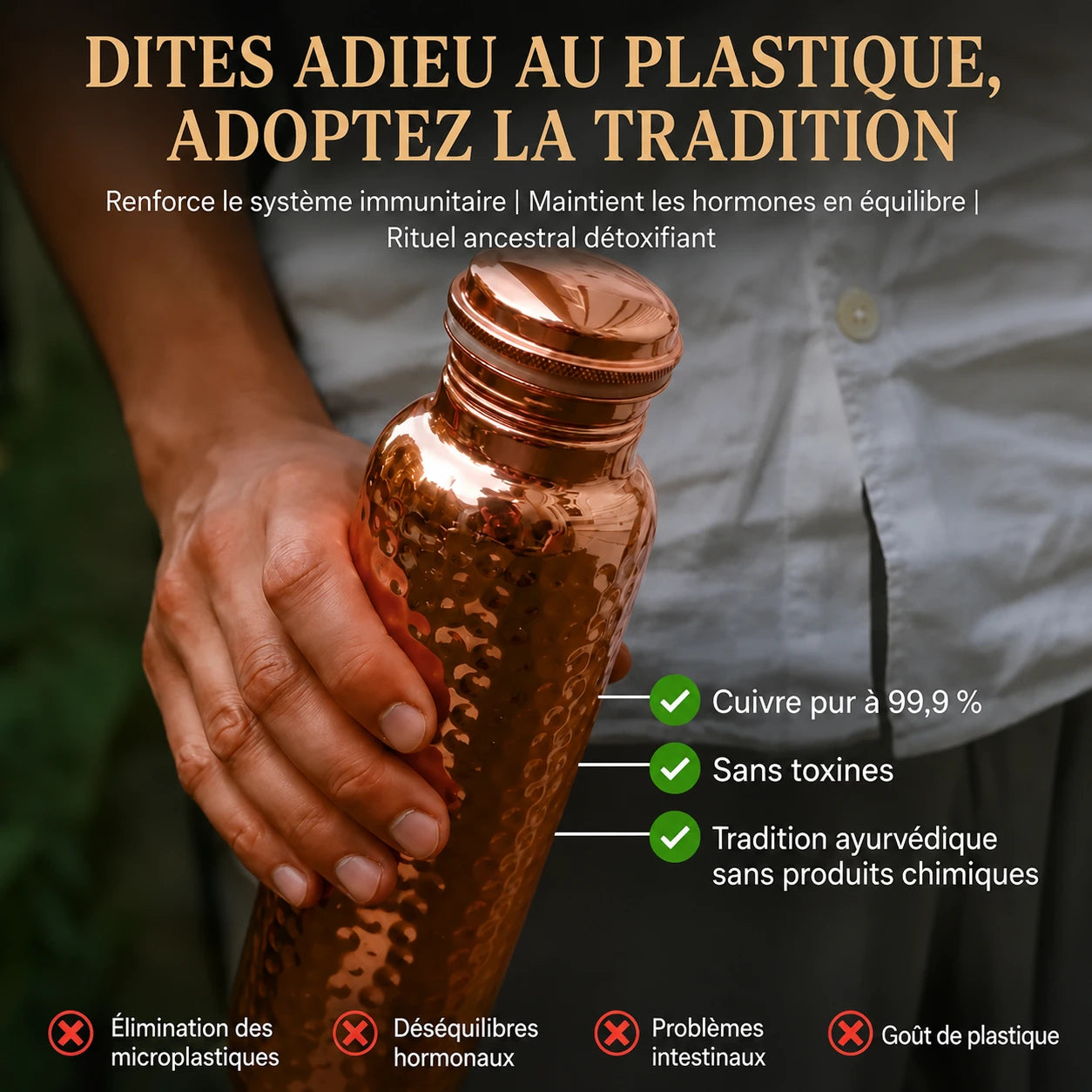 Pratikae™ · Gourde en Cuivre Pur — Buvez une Eau Plus Saine, Chaque Jour