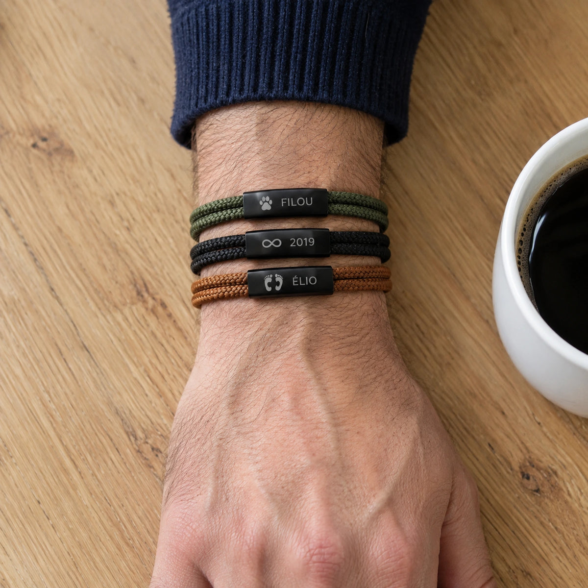 Bracelet Homme Personnalisé - cordon tressé ajustable