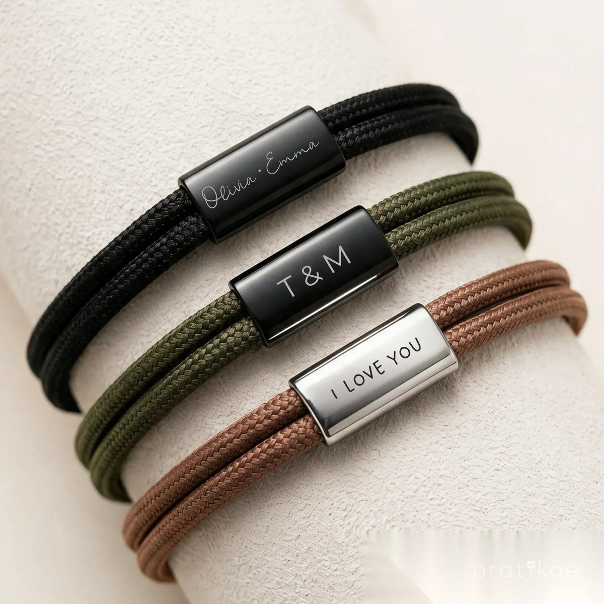 Bracelet Homme Personnalisé - cordon tressé ajustable, gravure au choix