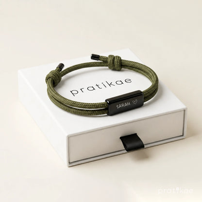 Bracelet Homme Personnalisé - cordon tressé ajustable, gravure au choix