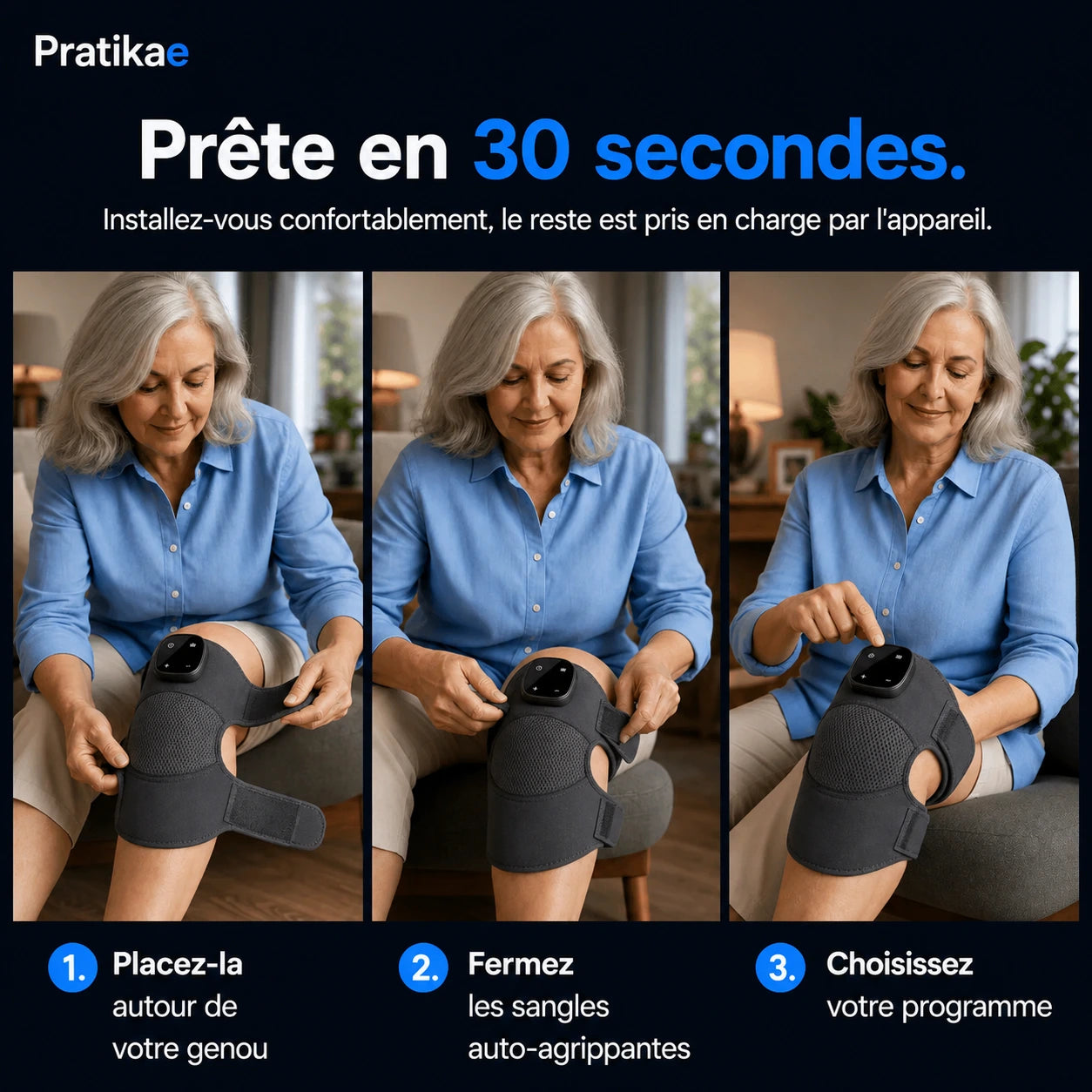 Genouflex™ Pratikae — masseur thérapeutique de genou 3-en-1