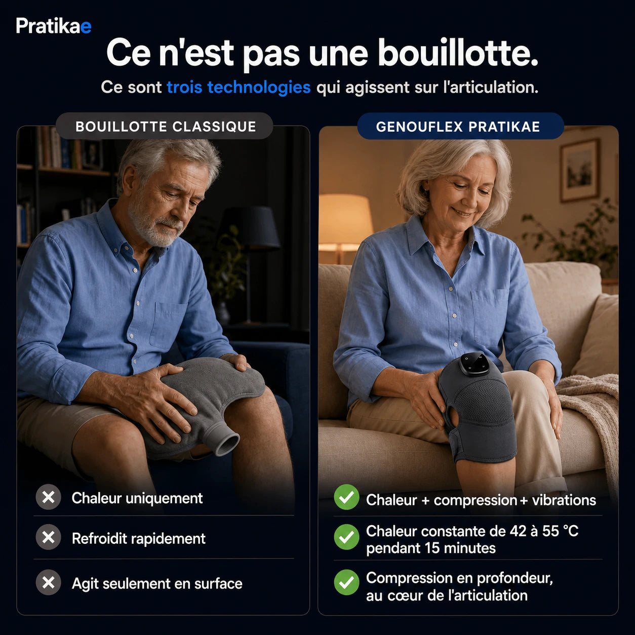 Genouflex™ Pratikae — masseur thérapeutique de genou 3-en-1
