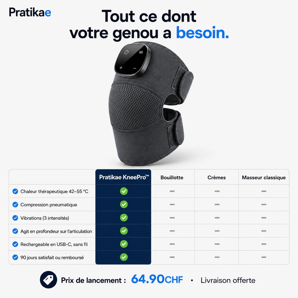 Genouflex™ Pratikae — masseur thérapeutique de genou 3-en-1