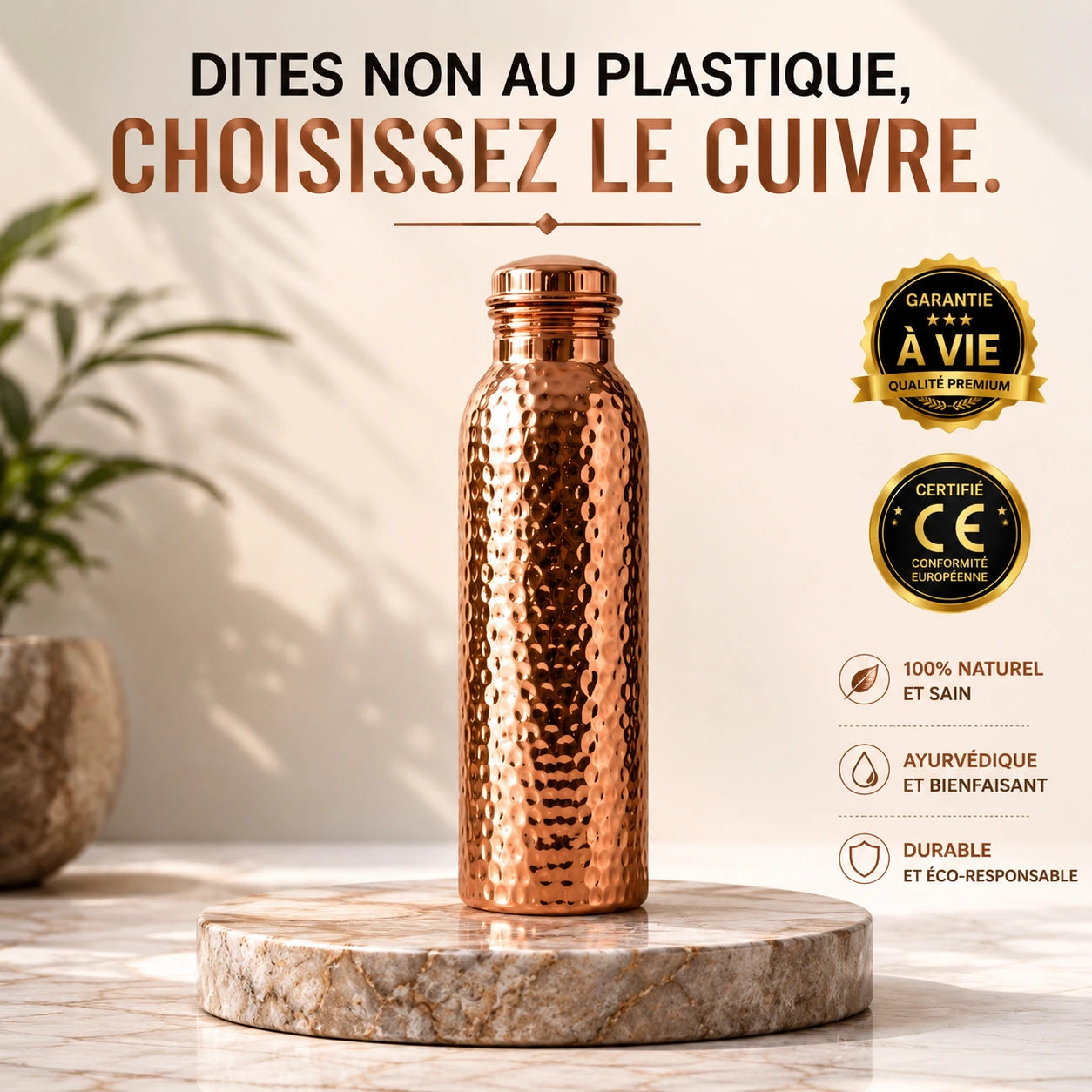 Pratikae™ · Gourde en Cuivre Pur — Buvez une Eau Plus Saine, Chaque Jour