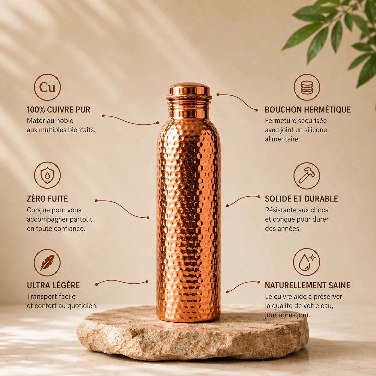 Pratikae™ · Gourde en Cuivre Pur — Buvez une Eau Plus Saine, Chaque Jour