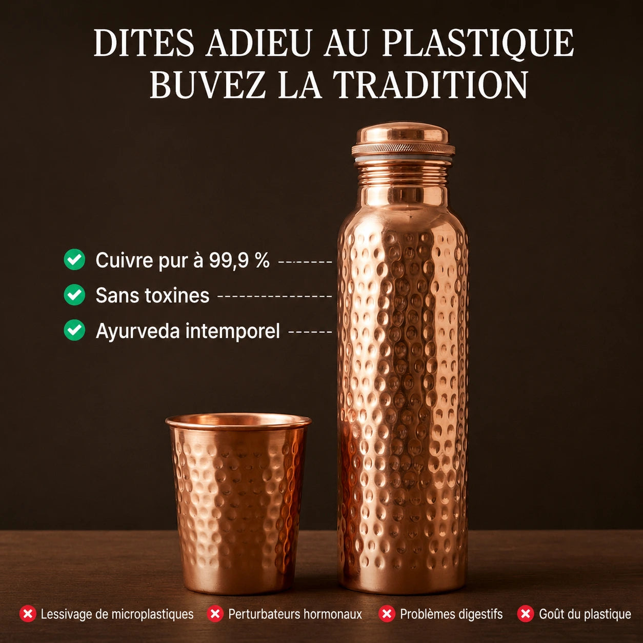 Bouteilles en Cuivre Pur Certifiées Ayurveda® – Édition Martelée à la Main