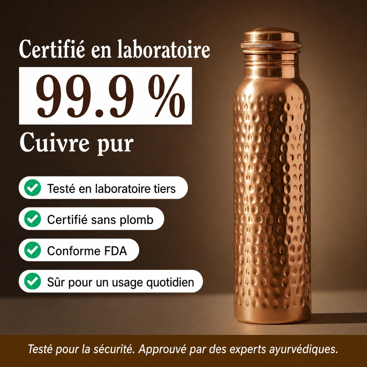 Bouteilles en Cuivre Pur Certifiées Ayurveda® – Édition Martelée à la Main