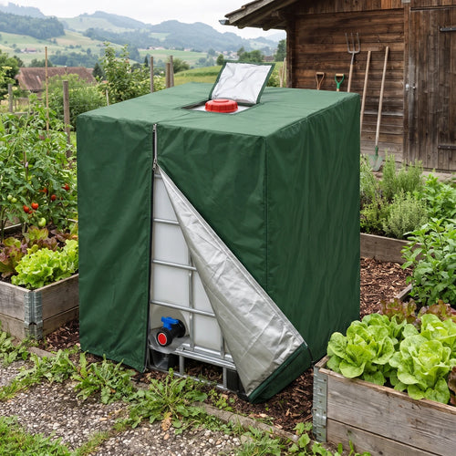 Housse de protection verte sur une cuve IBC 1000 L