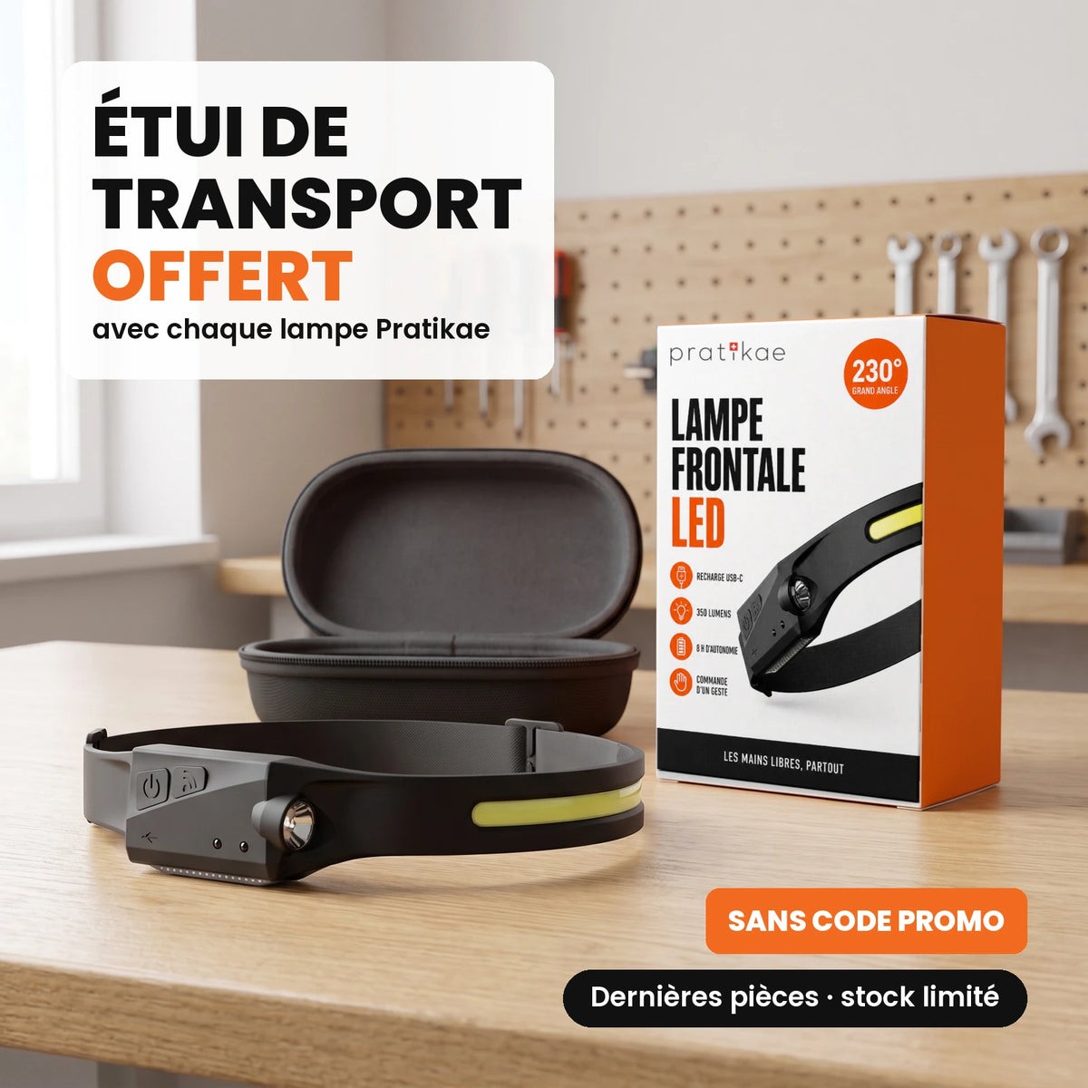 Lampe frontale LED grand angle