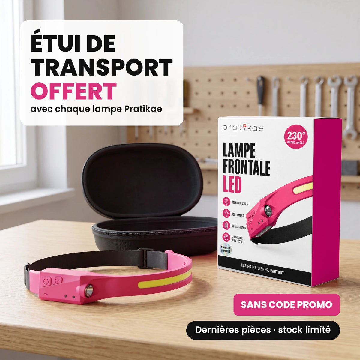 Lampe frontale LED grand angle