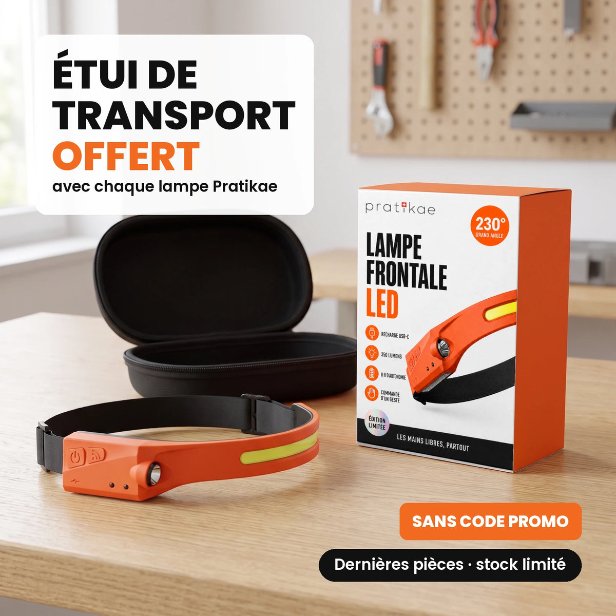 Lampe frontale LED grand angle