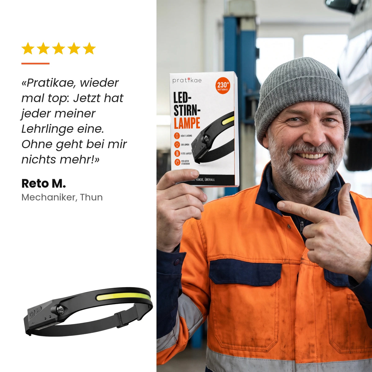 LED-Stirnlampe mit Weitwinkel