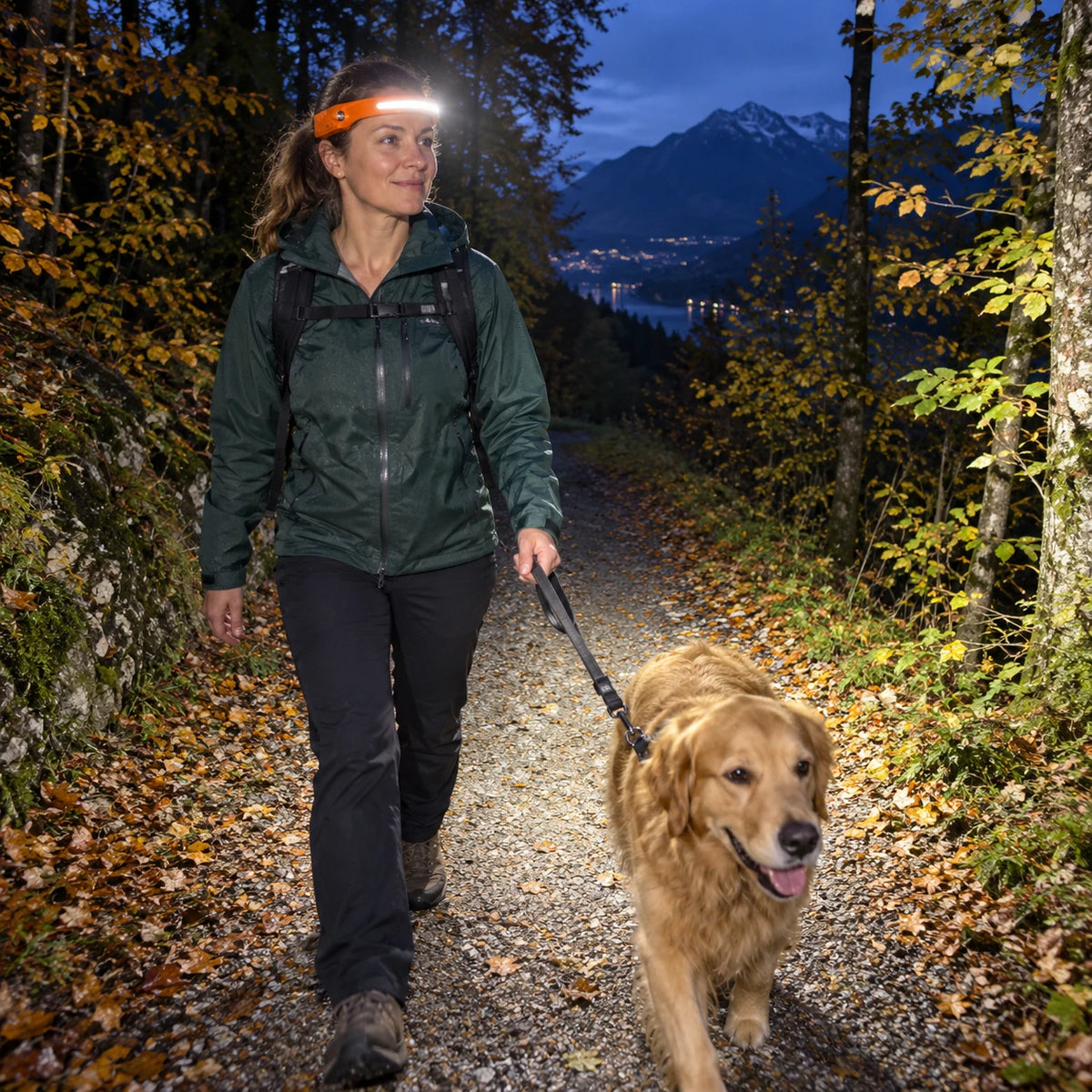 Lampe frontale LED grand angle qui éclaire tout le chemin de nuit