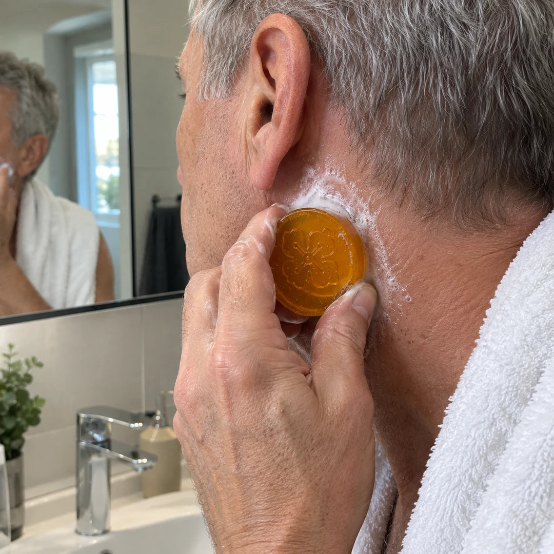 Savon au kaki fermenté derrière l'oreille