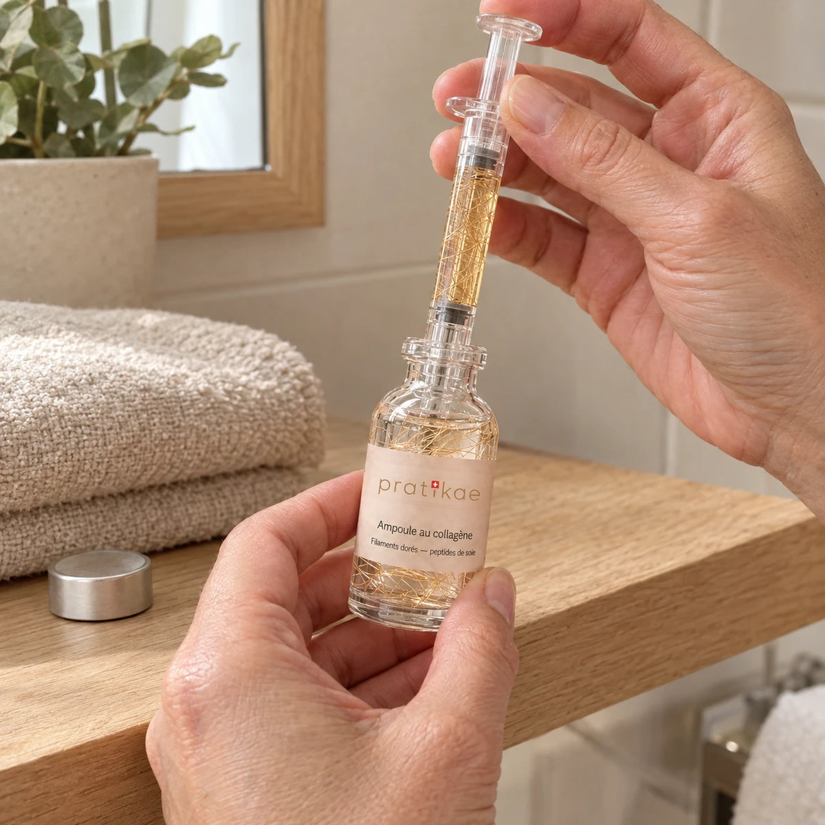Sérum aux peptides de soie prélevé à la seringue